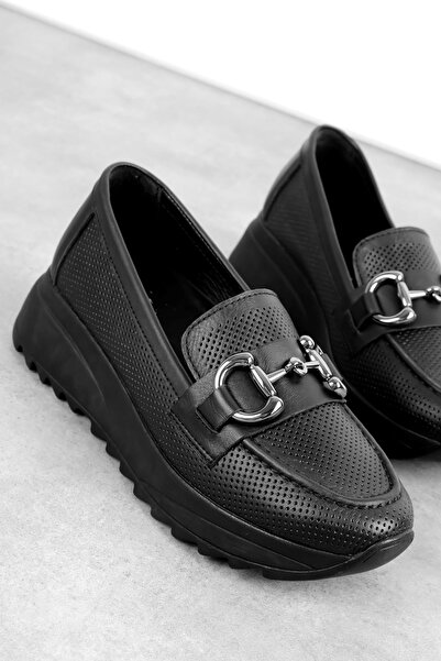 Lal Shoes & Bags Verla Kadın Hakiki Deri Toka Detaylı Delikli Günlük Ayakkabı-siyah