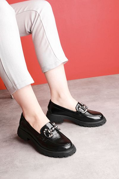 Lal Shoes & Bags Дамски удобни мокасини от естествена кожа с камъни - R.BLACK