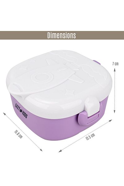 Eazy Kids Rocket Lunch Box Meal Set w / Bowl, Scissor and Spoon - Purple (600ml)