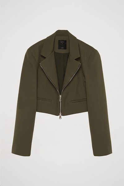 Quzu Jachetă Kaki Crop Blazer - Fermoar frontal