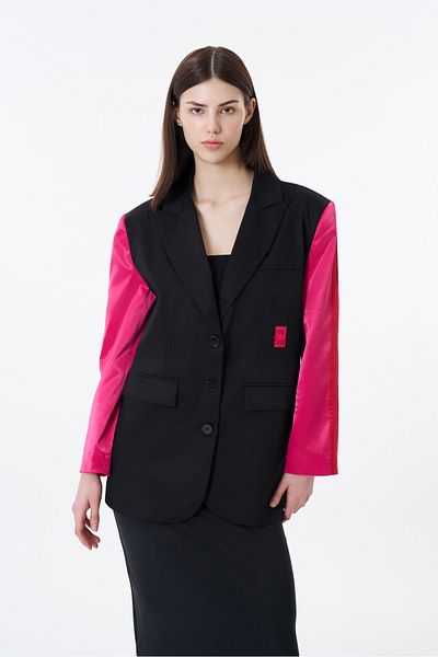 Quzu Black Satin Striped Striped Blazer Jacket