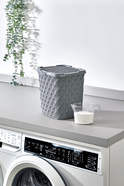ASlife Home Ölçek Kabı Hediyeli Örgü Deterjan Kutusu 5 Litre Gri