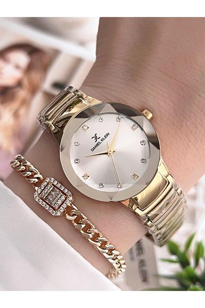 Daniel Klein Steel Band 30 Mt Water Resistant Gold Color Women's Wristwatch Bracelet
