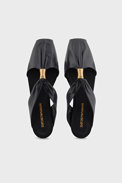 Emporio Armani Leather Metallic Logo Detailed Slippers Slippers X3R036 Xf271 00002