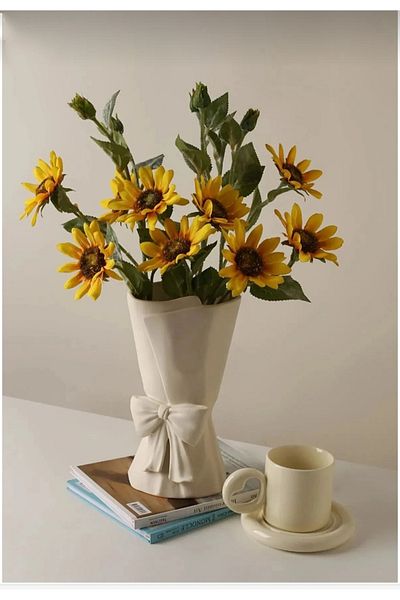 beautystyle Large Bouquet Vase - Flower Holder Decorative Bow Vase - White