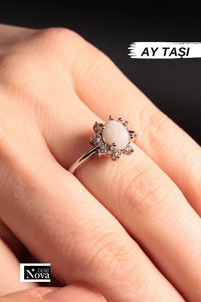 CessNova Certified Moon Stone Natural Stone Adjustable Design Ring