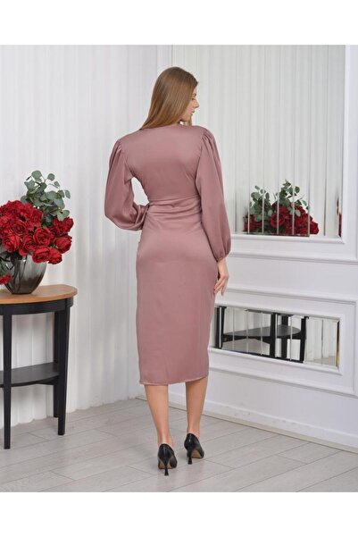 CİXAPLE Yırtmaçlı Kalem Saten Elbise