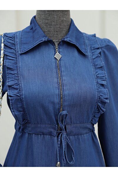 Modamorfo Джинсова сукня-тунель на пів-блискавці з мішкуватим денімом індиго