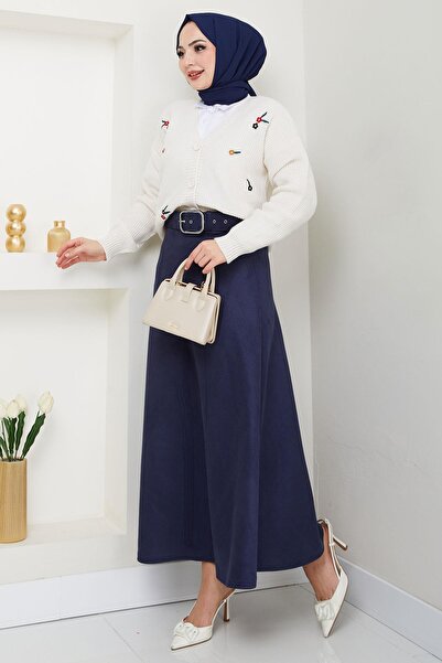 hafsamina Μπλε Navy Suede Mevlana Ζώνη Φούστα - HM2607