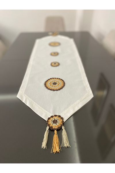 Parla Life Πλεκτό Χέρι Μοτίφ Κρεμ Χρώμα Λινό Runner 40x120 (προσαρμοσμένο μέγεθος και χρώμα)
