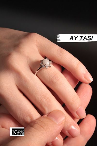 CessNova Certified Moon Stone Natural Stone Adjustable Design Ring
