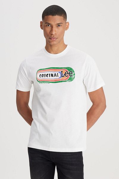 Lee Λευκό T-Shirt με λαιμόκοψη με κανονική εφαρμογή από 100% βαμβάκι