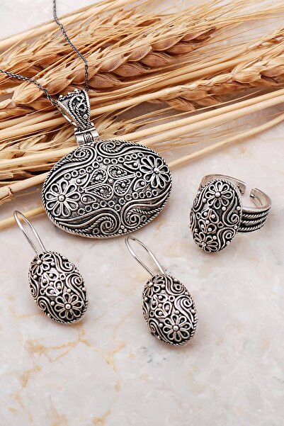 Sümer Telkari Asur Motifli Telkari Elişi Gümüş Set 2403