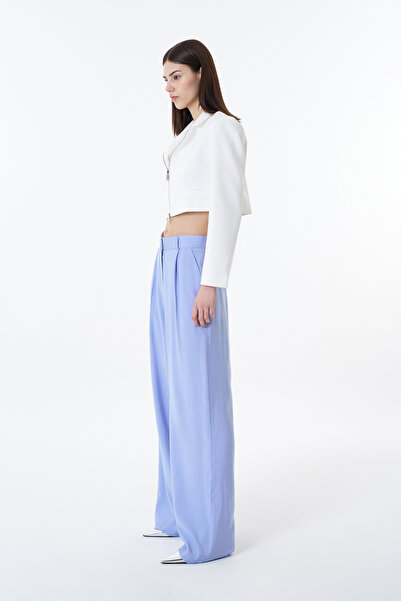 Quzu Yüksel Bel Bol Paça Pantolon Mavi