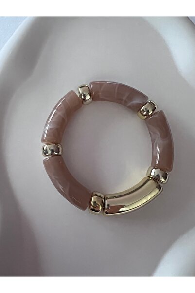 Mila Lumiere كريم / اللون البيج التفاصيل الذهبية مرنة سوار العظام الاكريليك