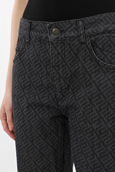 Bluewhite Kadın Yüksek Bel %100 Pamuk Desenli Flare İspanyol Paça Gri Siyah Karışımlı Jean Pantolon