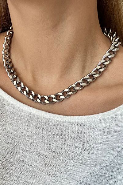 New Obsessions Gümüş Kaplama Cadena Kalın Zincir Kolye
