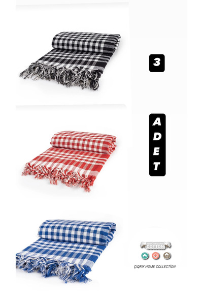 ÇIQRIK HOME 3 Adet Kareli Çok Amaçlı Sofra Bezi-Masa Örtüsü-Piknik Örtüsü 170*170 Cm