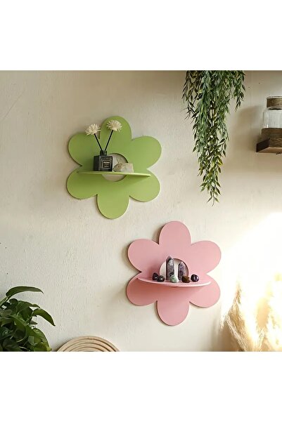 Vegüba 2 adet Rustik Ahşap Çiçek Şeklinde Duvar Rafı, Papatya Raf, Duvar Dekorasyon