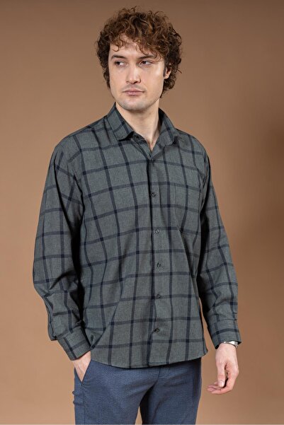 Mutlu City Ανδρικό μακρυμάνικο κλασικό κανονικό καρό πουκάμισο από οργανικό βαμβάκι Dad 8150