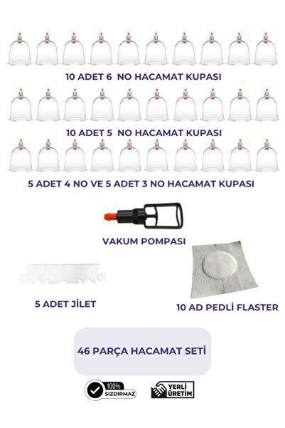 HVM 46 Parça Hacamat Kupası Seti, Hacamat Seti, Hacamat Malzemeleri