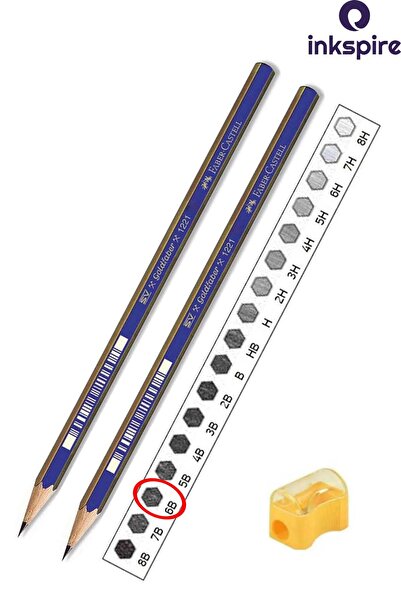 inkspire مجموعة مبراة أقلام الرصاص المتدرجة 6B مع 2 قلم رصاص أسود مرقم