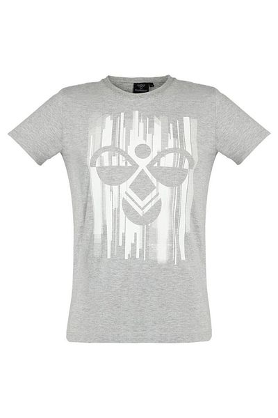 hummel Ανδρικό μπλουζάκι Raiden με γκρι στάμπα με λαιμόκοψη
