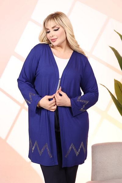 sinemisxxl Lycra Viscose Blue Cardigan with Stones