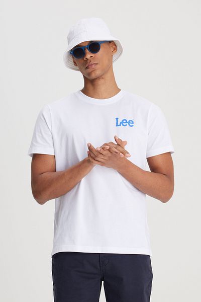 Lee Weißes Herren-T-Shirt mit großem Logo und normaler Passform aus 100 % Baumwolle mit Rundhalsausschnitt