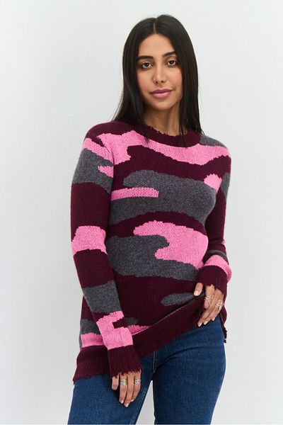 Aqua Women Crew Neck Jacquard Print Long Sleeves Sweater, Maroon