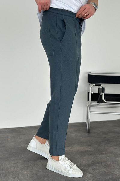 MADZEYMODA Ανδρικό ύφασμα βάφλα Boyfriend Jogger - Petrol Blue, Elastic Waist