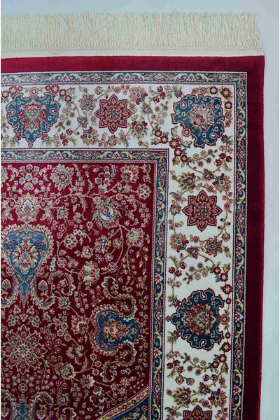 Quality سجادة صلاة من الخيزران باللونين الأحمر والأزرق الداكن مع مفاتيح لامعة - محور، 83x125 سم
