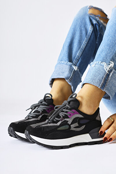 Limoya Bisera Black Knitwear-Suede Sports Shoes Women's Sneakers