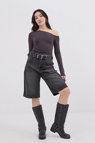 Addax Asymmetrical Collar Long Sleeve Blouse B1668-T11