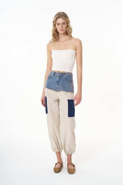 Quzu Askılı Crop Basic Atlet Ekru