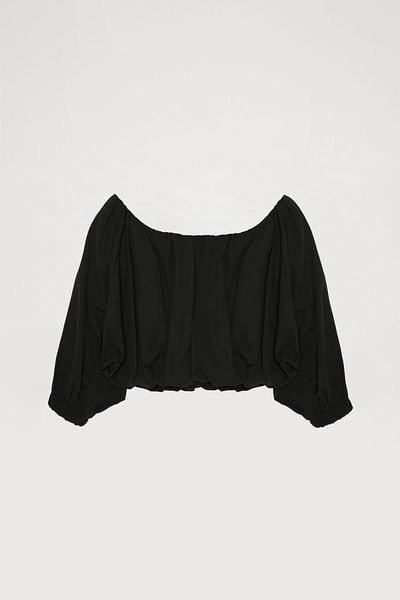 Quzu Off Shoulder Balloon Sleeve Blouse Black