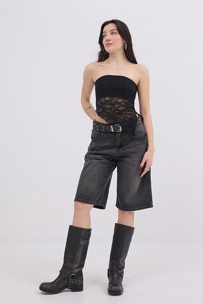 Addax Asymmetrical Cut Lace Strapless Blouse - B1683