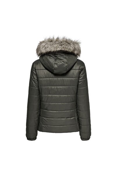 ONLY Γυναικείο Χακί Παλτό Onldogukan Hood Fur Padded 15231669 -παξιμάδι