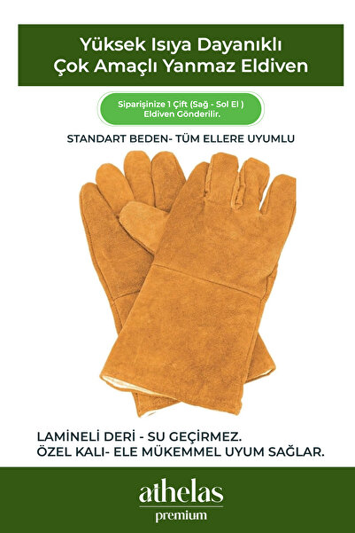 Athelas Yanmaz Kesilmez Sağlam Isıya Dayanıklı Mutfak Bahçe Fırın Mangal Su Geçirmez Ergonomik Deri Eldiven