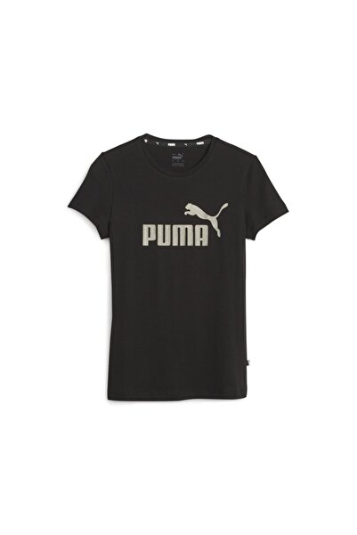 Puma EssentialsMetallicLogo - Women's Black Round Neck T-shirt
