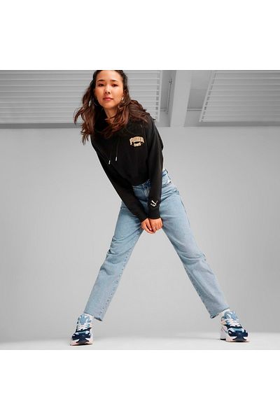 Puma Дамски черен суитшърт с качулка Team Cropped