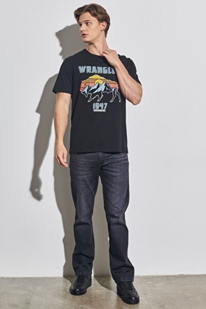 WRANGLER Tricou negru cu decolteu rotund, 100% bumbac, cu croiala normală