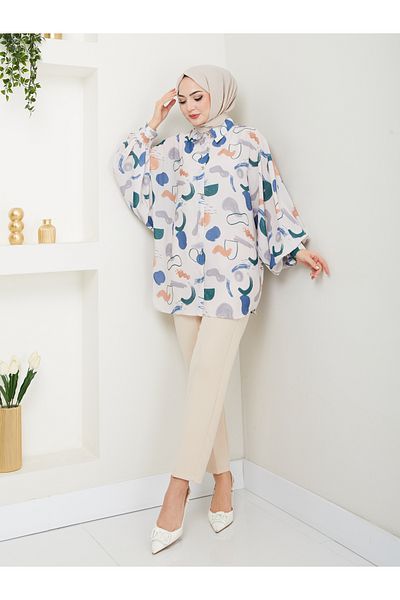 EFSUN MODA 2504 Μοντέλο Sakis Μπλε μοτίβο Jessica πουκάμισο - Μακρύ μανίκι και μέγεθος Standert