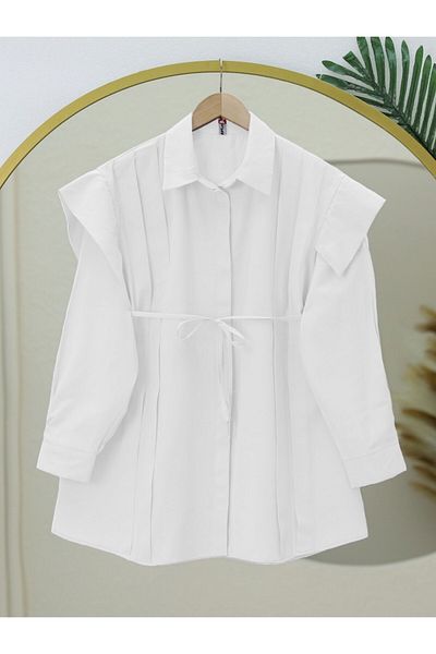 HİJABAYA Hidden Button Pleated Detailed Poplin Shirt