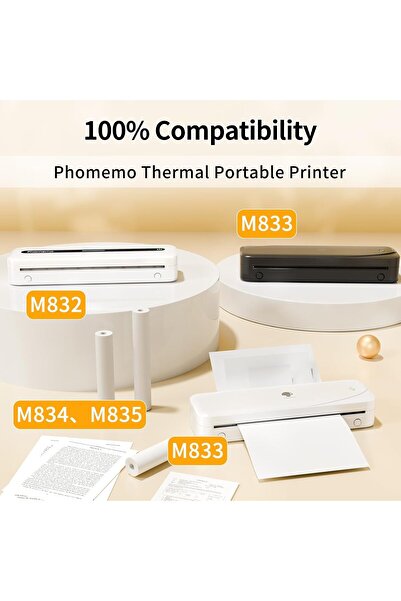 Phomemo 110mmx6,5mt Termal Kağıt, 3 Rulo 10 Yıl Dayanıklı M832 için Q22-RMSG10-110M8
