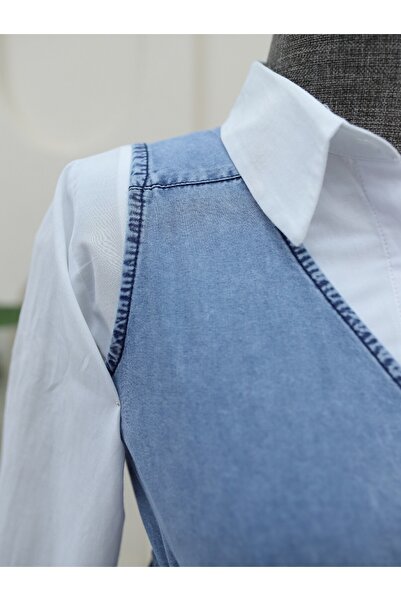 Modamorfo Ice Blue Tunnel με κορδόνια με λαιμόκοψη V τζιν Gilet