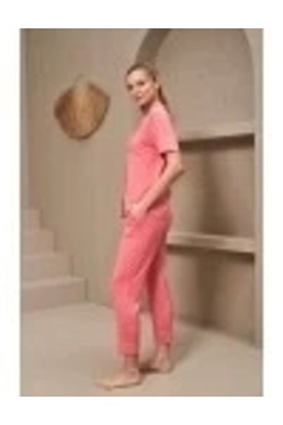 PJS 25163 Women's Collared Buttoned Polka Dot Short Sleeve Pajamas Set