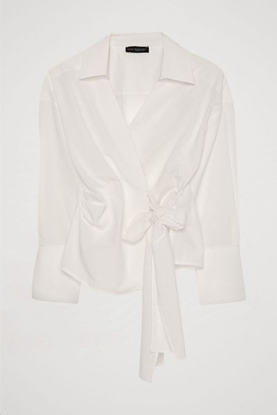 Quzu Ecru Double Breasted Blouse - Lacing Detail