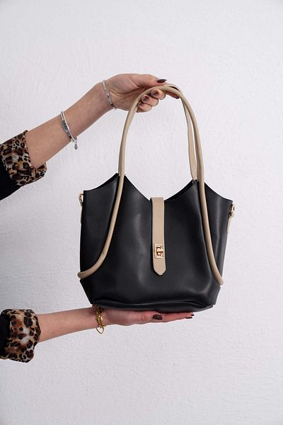 Unique Women's Hand and Shoulder Bag with Iron Buckle Belt and Double Strap Makeup Bag