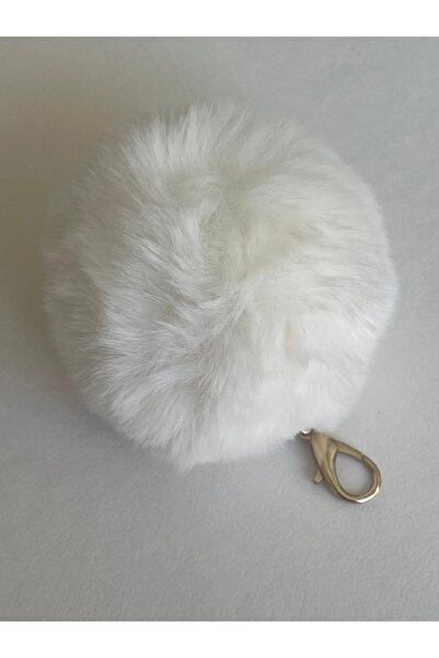 maycollection Beyaz Peluş Yumuşak Tüylü Ponpon Anahtarlık ve Çanta Aksesuarı
